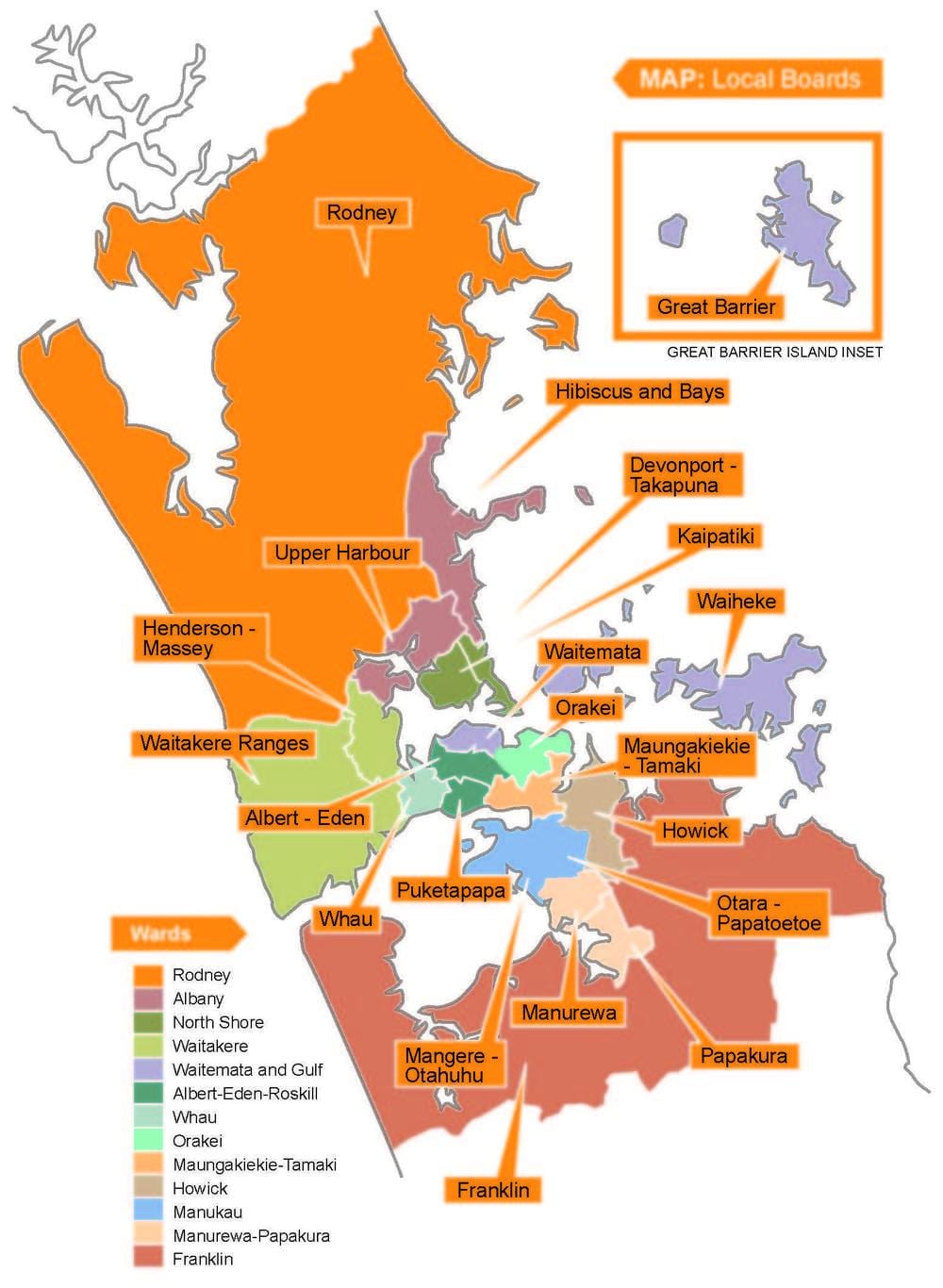 Auckland konseho ng mga hangganan sa mapa
