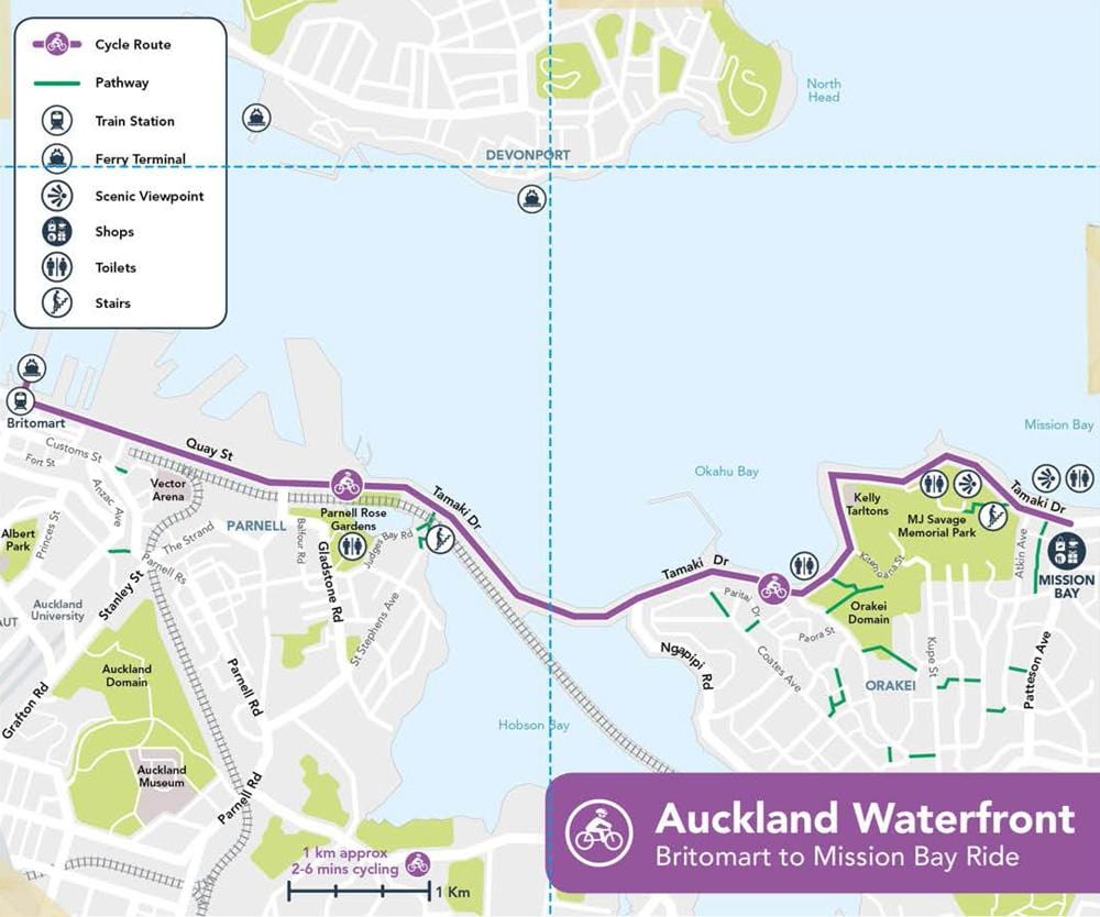 mga kulay rosas na cycleway Auckland mapa
