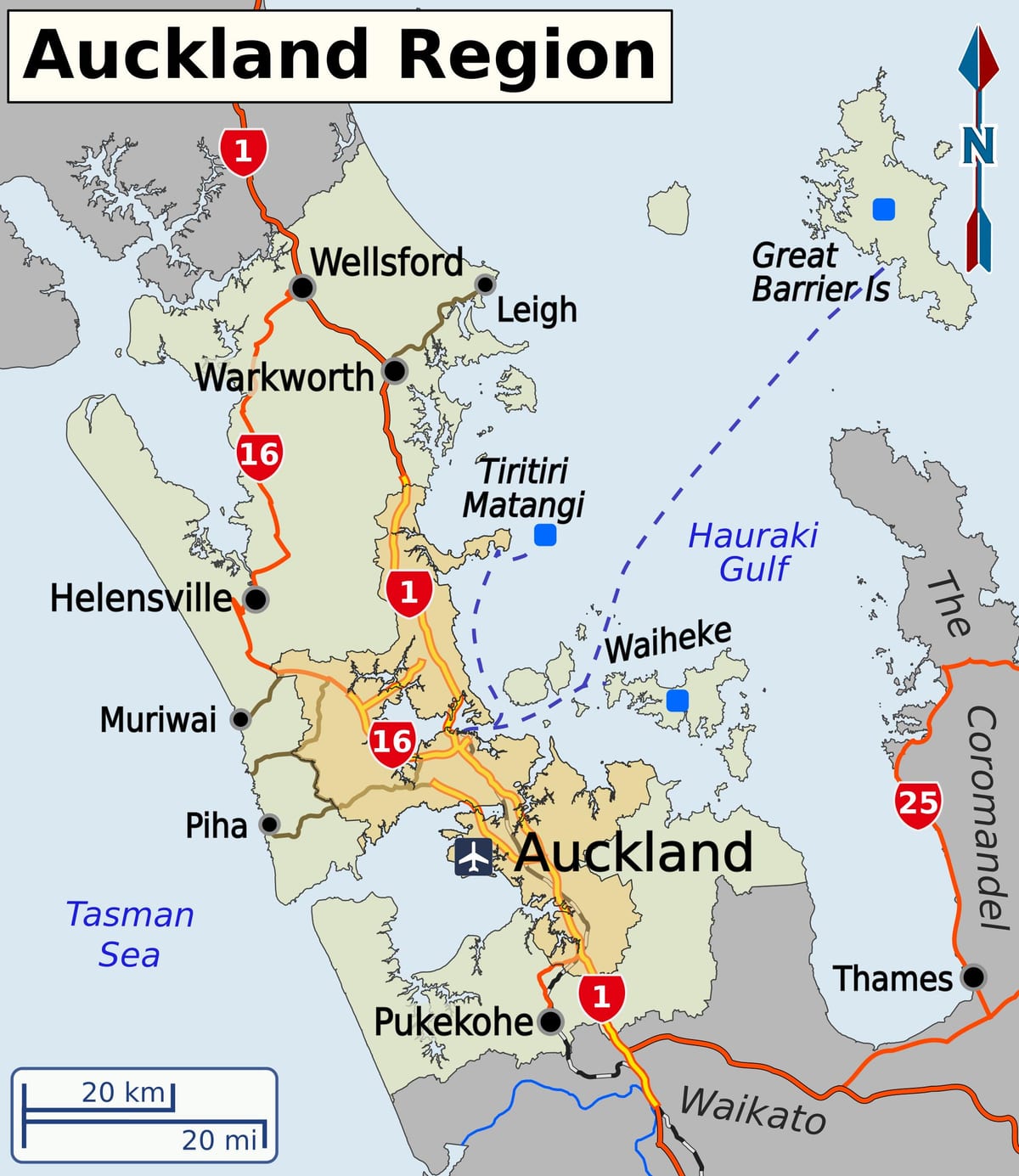 mapa ng Auckland rehiyon