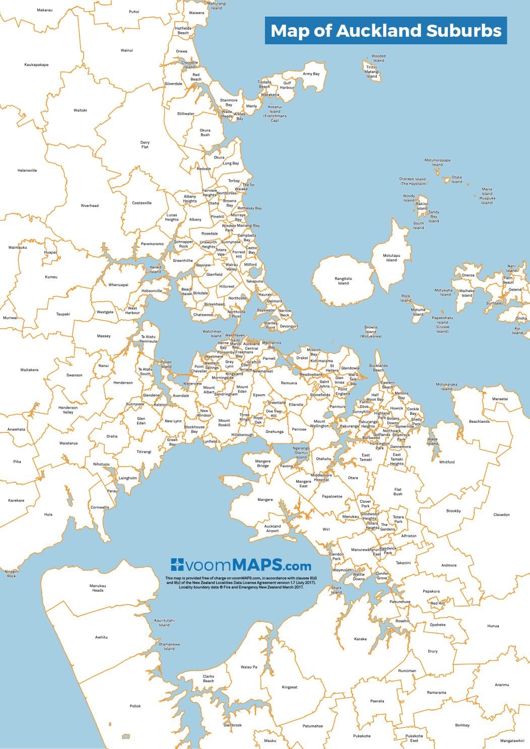 mapa ng Auckland suburbs