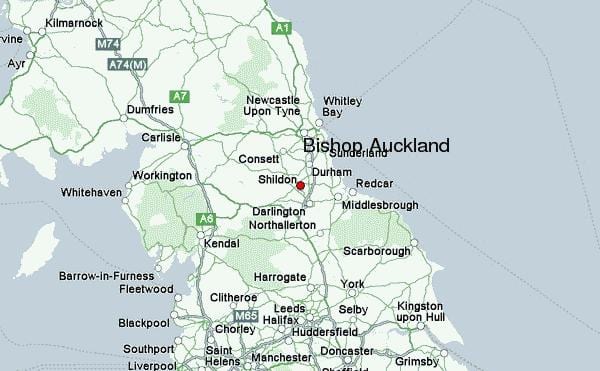 mapa ng Obispo Auckland