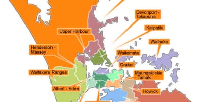Auckland konseho ng mga hangganan sa mapa